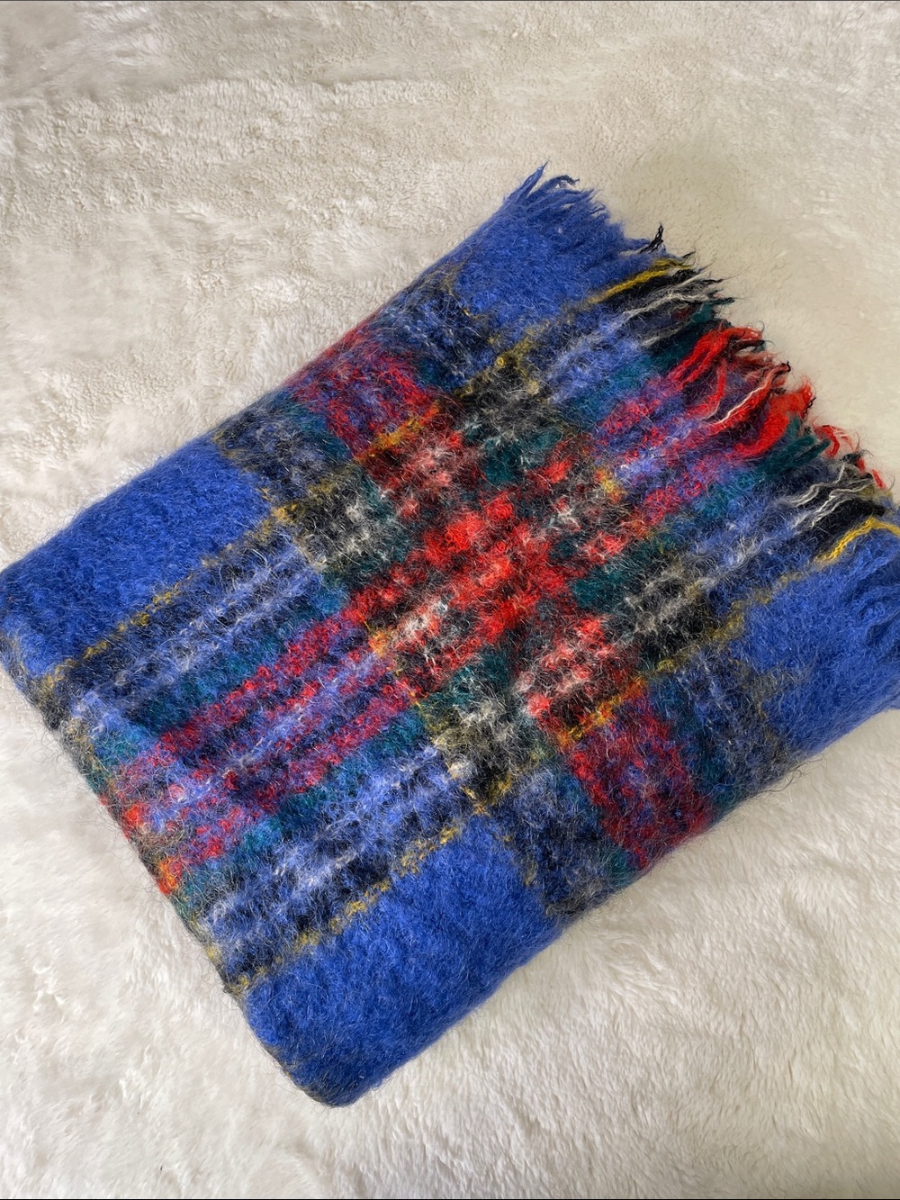 Vintage Plaid Mohair and Wool Throw Blanket - Made in Scotland